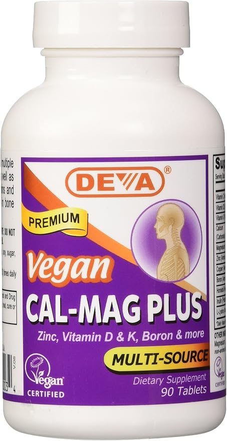 DEVA Vegan Cal MAG Plus Supplement with Calcium Magnesium Zinc Boron Vitamin C D &amp K 90 Tablets 12-Pack