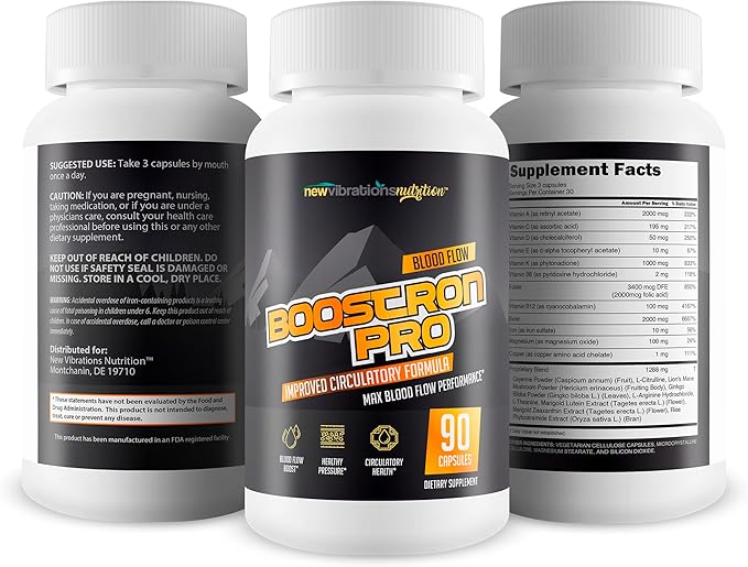 Boostron Pro - Improved Formula - Our Best Blood Flow Booster Supplement - Advanced Blood Flow Care - Our Best Circulation Supplement to Increase Blood Flow Expansion - Vasodilator Nitric Oxide Pills