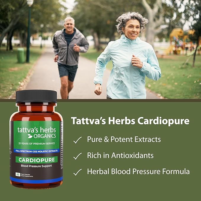 Tattva's Herbs Cardiopure Herbal Ayurvedic Supplement Ashwagandha Rauwolfia &amp Arjuna Full Spectrum Co2 Extracts Veggie Capsules 60 Count