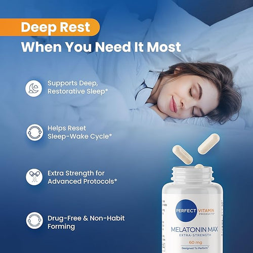 60mg Extra Strength Melatonin MAX - High Dosage Melatonin Vegan Non-GMO Gluten-Free (3-Pack)