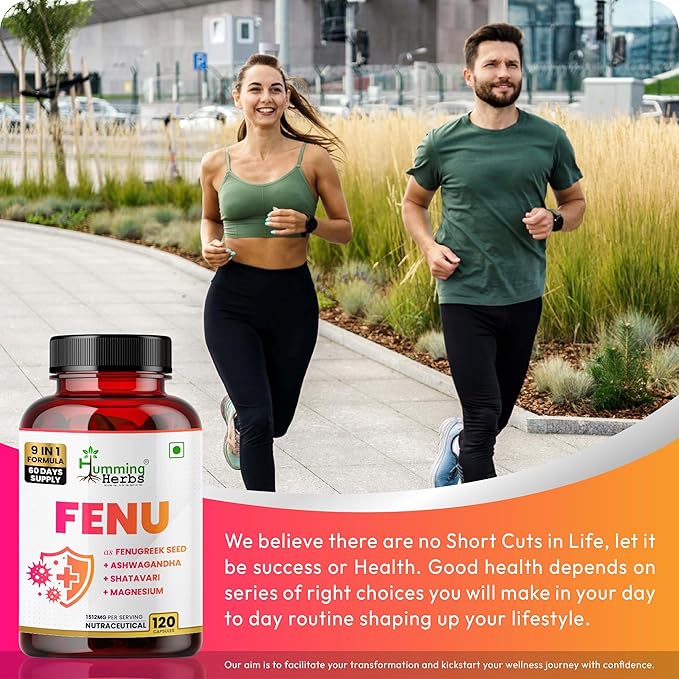 Humming Herbs Fenugreek Seed Extract Complex — with Ashwagandha Shatavari Safed Musli Magnesium Zinc Vitamin D3 B6 &amp Folate — 1512 mg per Serving — 120 Capsules (60 Days)