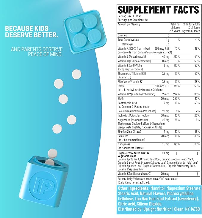 Children's Multivitamin | 30 Day Supply | Chewable Sugar-Free | 17+ Essential Vitamins &amp Minerals with 50mg of Fruits &amp Veggies