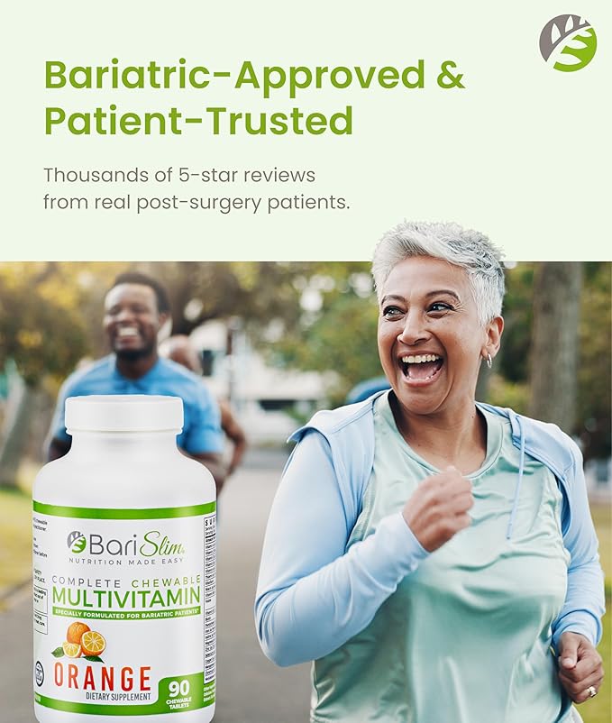BariSlim Complete Chewable Bariatric Multivitamin Tablets - 45 mg Iron - Bariatric Vitamin &amp Supplement for Post Bariatric Surgery Including Gastric Bypass &amp Gastric Sleeve | Orange | 90 Table