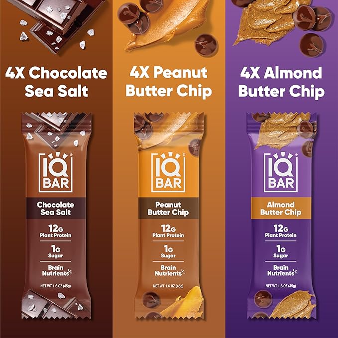 IQBAR Brain and Body Keto Protein Bars - 12 Count Chocolate Lovers Variety Low Carb Vegan Bars &amp IQMIX Sugar Free Electrolyte Powder Packets - 8 Count Sampler Pack Keto Electrolytes with Lions Ma