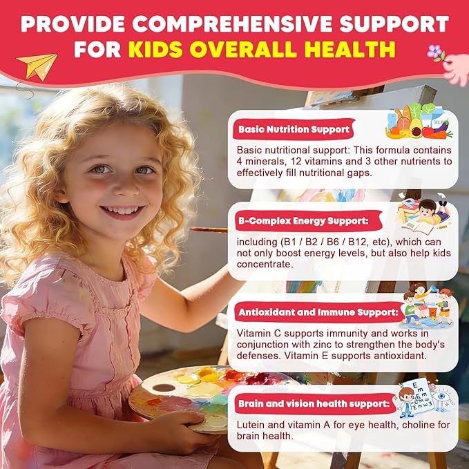 (2 Pack) Sugar Free Calcium Multivitamin Gummies for Kids with Methyl B12 &amp Methylfolate Calcium Vitamins C D A B1 B2 B6 Biotin Magnesium - Nutritional Immune Bone Support 120 Ct