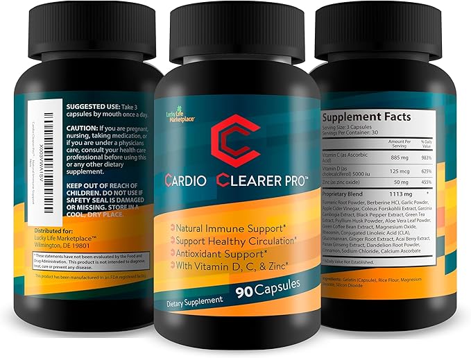 CC Cardio Clearer Pro - Natural Circulatory Health Support - Promote Healthy Blood Flow with Circulation Supplements - Vitamin C Turmeric Curcumin Garlic Ginger - Support Cardiovascular Health