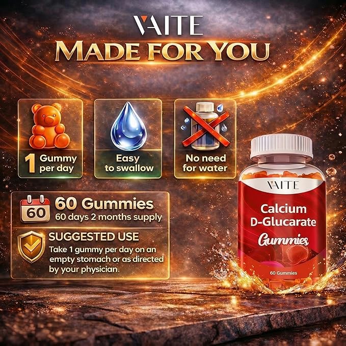Calcium D-Glucarate Gummies 1000mg - CDG Cleanse Supplement for Men and Women Hormone Metabolism Balance &amp Menopause Supports Non-GMO Vegan Gluten Free Soy Free Supplements 60 Gummy Chewable