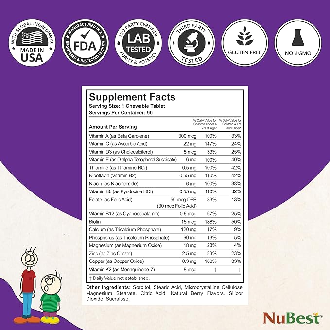 NuBest Bundle Tall 10+ 60 Capsules Tall Kids 90 Chewable Tablets | Height Growth Support for Kids &amp Teens | Calcium Vitamins D3 K2 Collagen &amp Herbal Blend