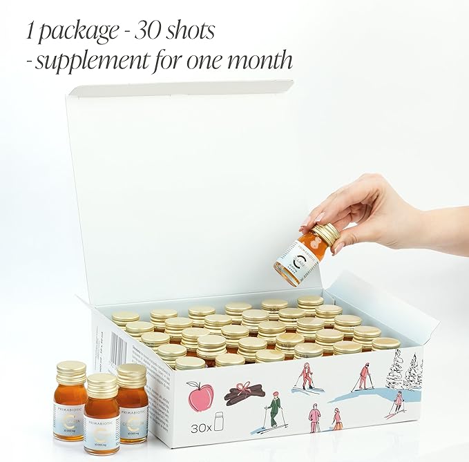 PRIMABIOTIC Liquid Collagen Winter Edition - High Collagen Content [10000 Mg] Per Serving - Hydrolyzed Collagen and 12 Vitamins - Gluten Free- 450 Ml - Pack of 30 Bottles x 30 Ml