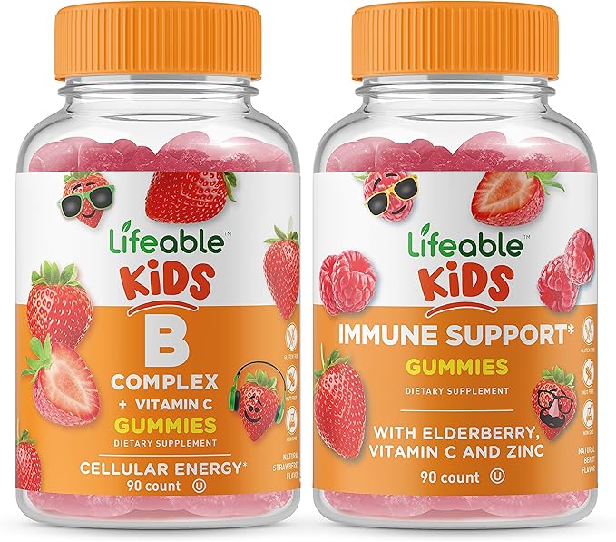 Lifeable B Complex Kids + Immune Support Kids Gummies Bundle - Great Tasting Vitamin Supplement Gluten Free GMO Free Chewable Gummy