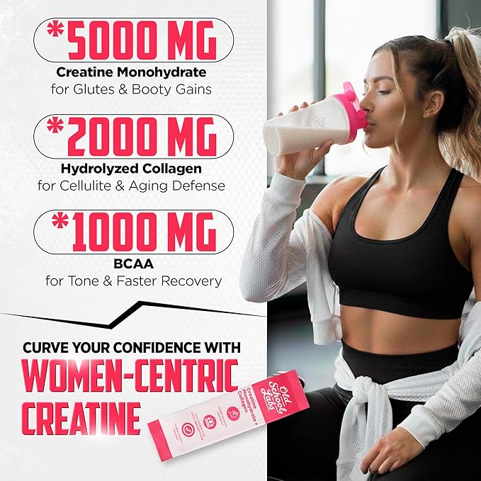 Old School Labs Creatine Stick Packs for Women | 5000mg Creatine Monohydrate 2000mg Collagen &amp BCAA 2:1:1 for Lean Muscle Booty Growth &amp Recovery | No Bloat Workout Supplement 30 Travel Pac
