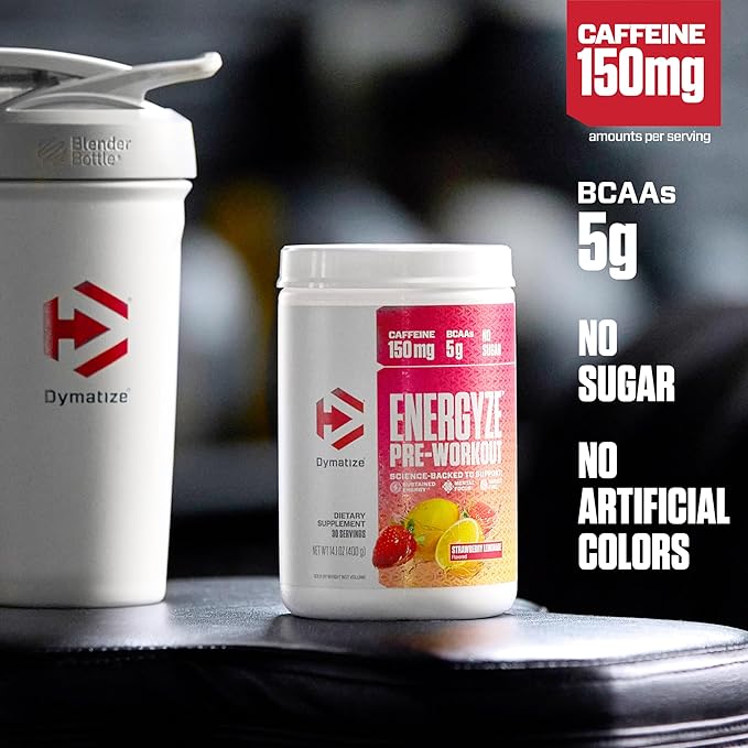 Dymatize Elite 100% Whey Protein Powder Gourmet Vanilla 2 Pound Energyze Pre-Workout Strawberry Lemonade 30 Servings Bundle