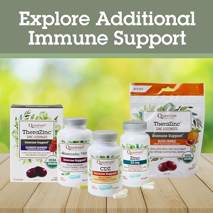 Quantum Health Quercetin 500+ Powerful Immune Support Supplement with Zinc 11 mg &amp Vitamin C 100 mg - Seasonal Immunity Boost Respiratory Health &amp Gut Support Complex for Women &amp Men - 90