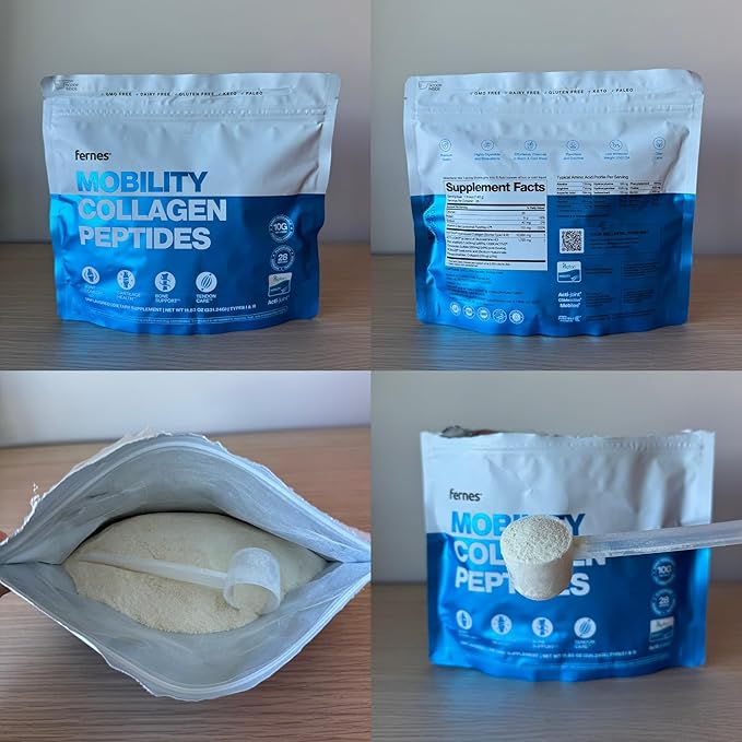 Mobility Collagen Peptides Powder - Glucosamine Chondroitin Hyaluronic Acid &amp Liposomal Vitamin C Join Bone &amp Cartilage Support Grass-Fed Type I &amp III Keto &amp Paleo 56 Servings 23.66
