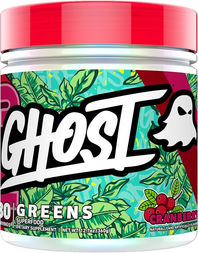 GHOST Greens Superfood Powder Cranberry- 30 Servings - 19 Super Greens &amp Reds Fruits Vegetables Spirulina &amp Chlorella Prebiotics 10 Billion CFU Probiotic &amp Digestive Enzymes - Soy-F