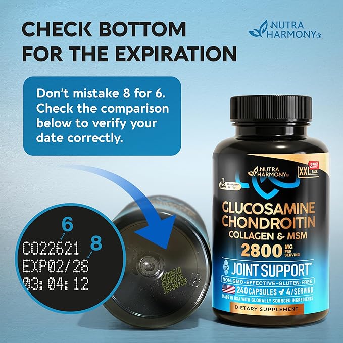 Glucosamine Chondroitin MSM Collagen | HSA | Joint Support Supplement 2800 mg | Made in USA | FSA Approved Product Items | Flexibility Nutritional Vitamins | For Men &amp Women 240 Capsules
