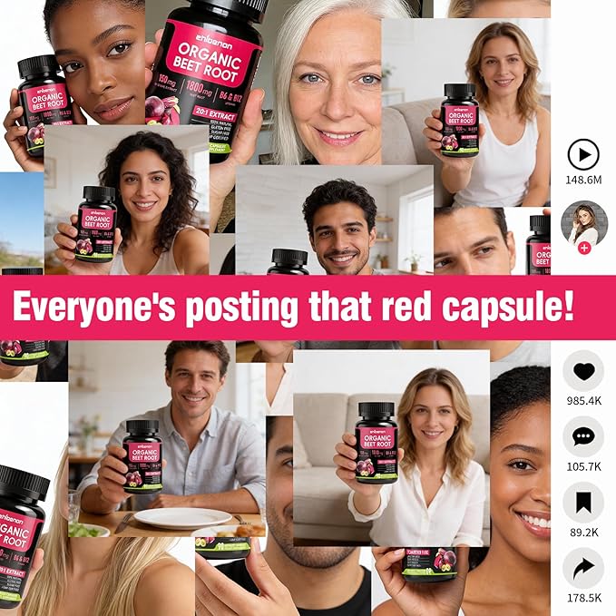 20:1 Organic Beet Root Capsules 1800 mg Beet Supplement 150mg BP Grape Extract &amp Vitamin B6 B12 Supports Nitric Oxide Production Health Circulation &amp Blood Flow Non-GMO 90 Capsules 30-Da