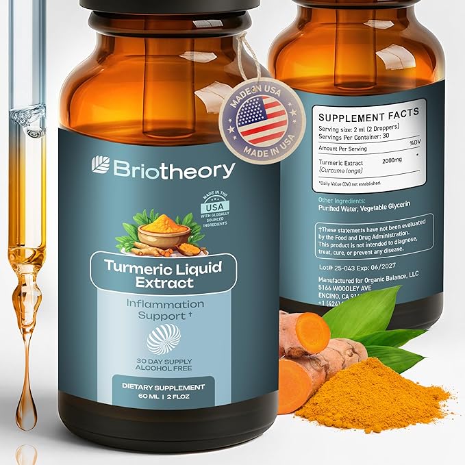 Turmeric Root Extract Tincture Liquid Drops – Herbal Supplement for Joint &amp Muscle Support Antioxidant &amp Anti-Inflammatory Alcohol-Free Vegan Non-GMO – 60 ml (30 Days Supply)