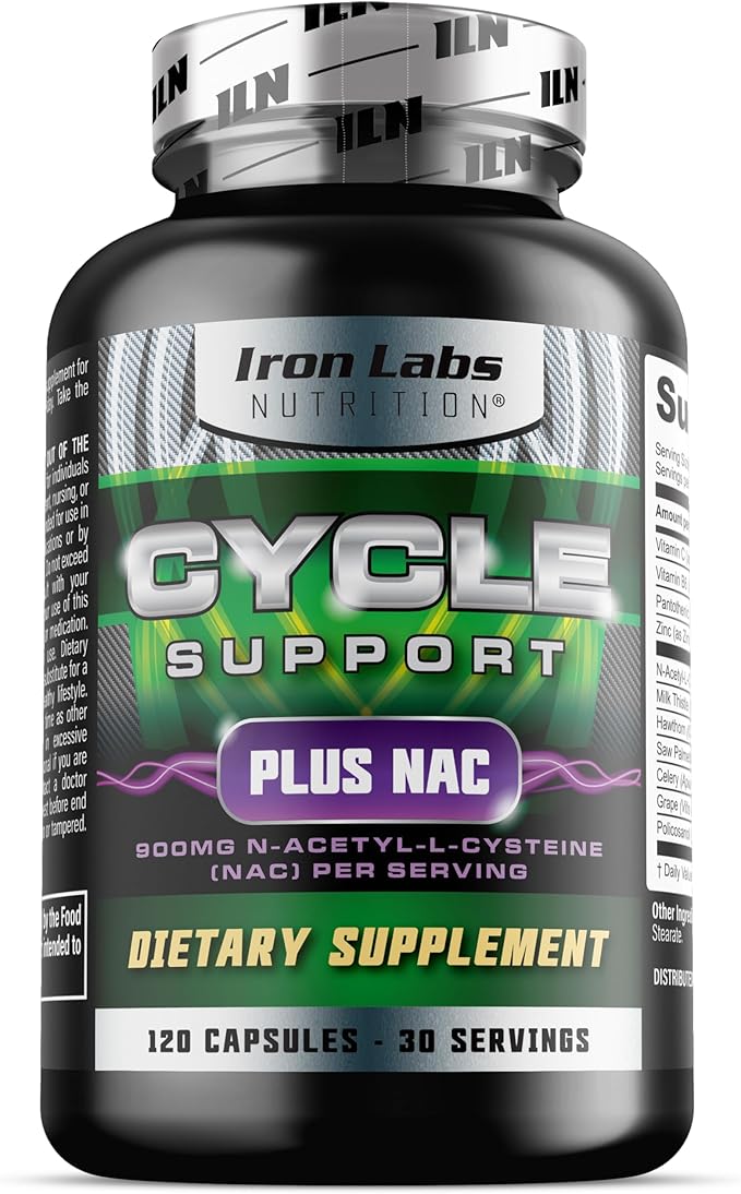 Iron Labs Nutrition: Cycle Support Plus NAC (N-Acetyl-L-Cysteine) - On Cycle Support Supplements for Men - N Acetyl L Cysteine and Milk Thistle (120 Capsules)