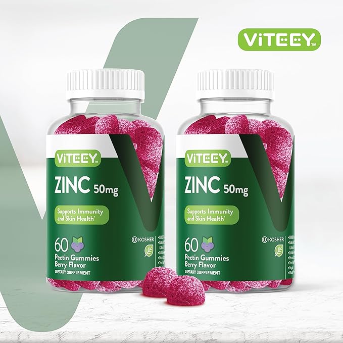 VITEEY Zinc Gummies for Men and Women - Zinc Supplements 50mg - Immune Boost &amp Skin Health - Vegan Gluten Free - 120 Count