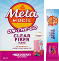 Metamucil Fiber Supplement Clear Mixing Fiber Powder Stick Packs Mixed Berry Flavor On The go Plant Based Prebiotic Fiber Supplement Blend for Daily Digestive Health 21 Stick Packs