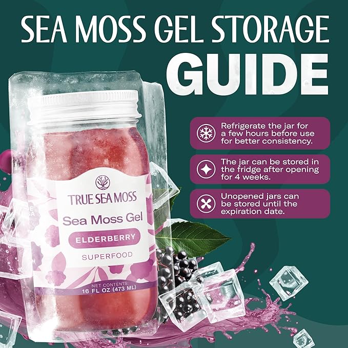 TrueSeaMoss Sea Moss Gel – Made in USA – Wildcrafted Seamoss Fruits &amp Jarred Vegetables – Elderberry Pack of 3 (Labels may Vary)