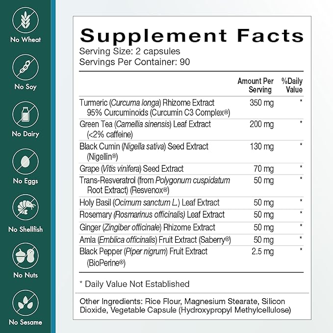 Natura Health Products Botanical Treasures Supplement - Supports Broad-Spectrum Antioxidant Activity- Featuring Turmeric Ginger Green Tea Black Pepper Trans-Resveratrol Black Cumin (180 Capsules)