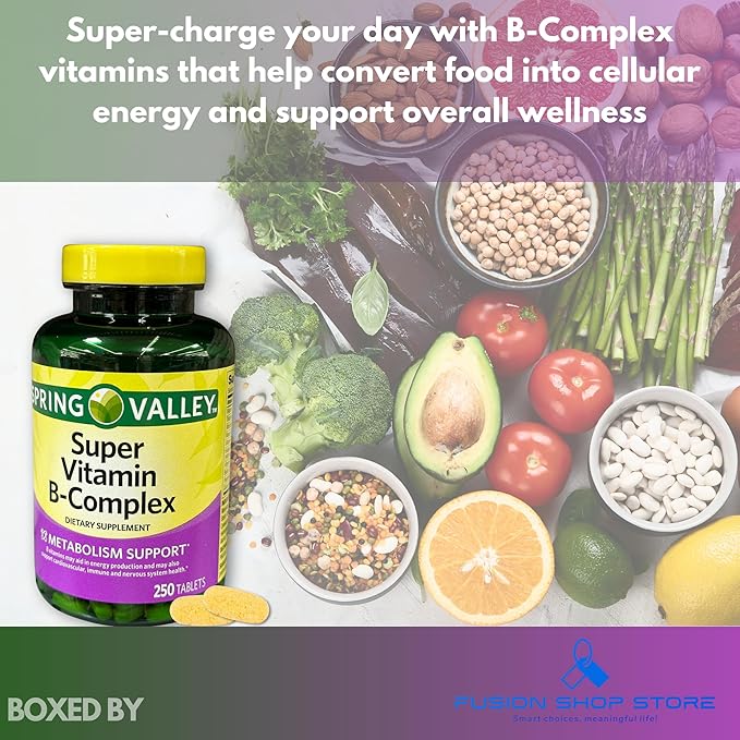 Super B Complex Tablets- High Potency Energy &amp Immune Support 250 Count (Pack of 3 Total 750 Count) Boxed by Fusion Shop Store