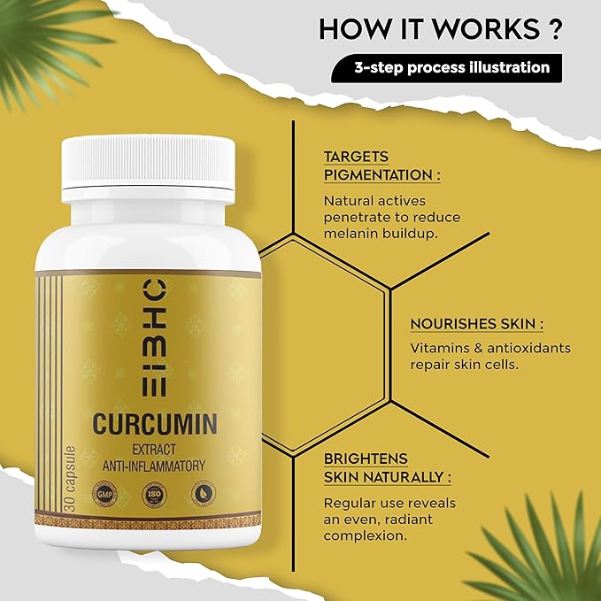 Pigmentation Removal Curcumin Capsules 30 Capsules – Ayurvedic Herbal Formula with Turmeric (Haldi) for Dark Spots Care &amp Natural Skin Brightening.