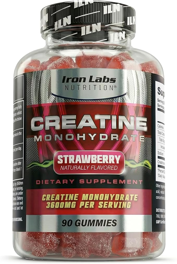 Iron Labs Nutrition Creatine Monohydrate Gummies (90 Gummy Bears) - 3600mg Per Serving - LAB Tested - Strawberry Flavor - High Strength Creatina for Men &amp Women (90 Vegan Gummys)