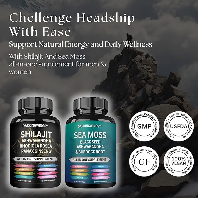 Shilajit Sea Moss and Moring for Men Combo Bundle Capsule with Ashwagandha Turmeric Curcumin Extract Supplement - Complete Vitality Formula
