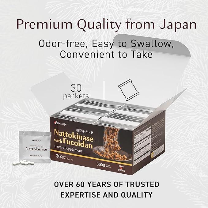 Umeken Nattokinase Plus Fucoidan Nattokinase Supplement 5000FU Natto Odor Free Easy to Take Okinawan Fucoidan Japanese Supplement 30 Counts Pack of 1