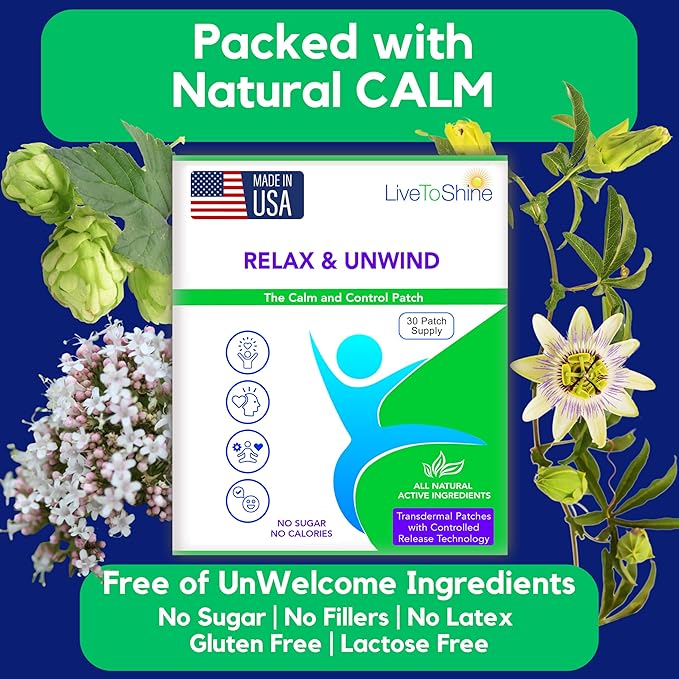 Live To Shine Sleep Patch &amp Stress Relief Patch Bundle – Melatonin GABA + Relax &amp Unwind Patches – Premium USA-Made Natural Calming Day and Night from