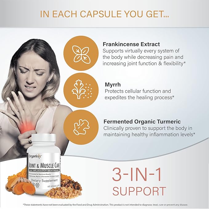 Organixx Joint &amp Muscle Care &amp Turmeric 3D Bundle Organic Turmeric Frankincense &amp Myrrh Plus Fermented Turmeric Ginger &amp Ashwagandha Supports Joint &amp Immune Health Gluten Free