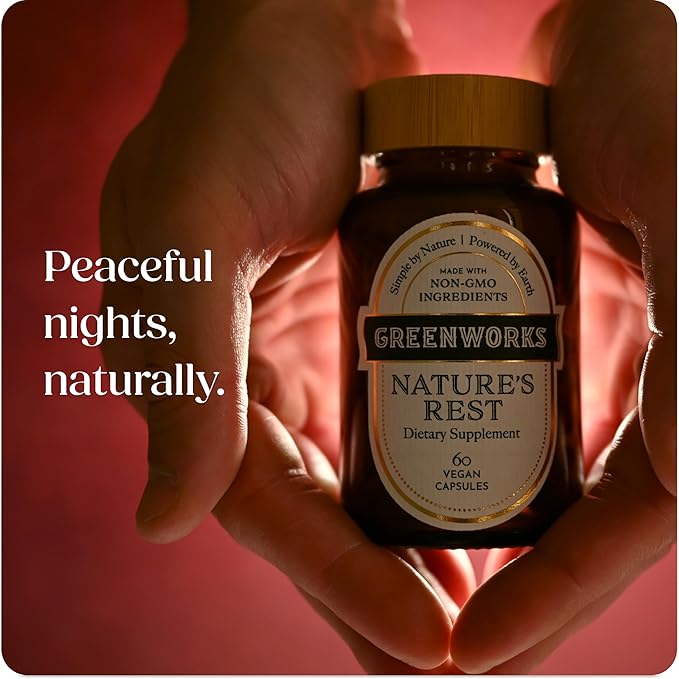 Greenworks Nature's Rest Melatonin-Free Sleep Aid Organic Herbal Blend with Ashwagandha Valerian Chamomile &amp Passionflower Non-Habit Forming Vegan Capsules for Restful Sleep 60 Count