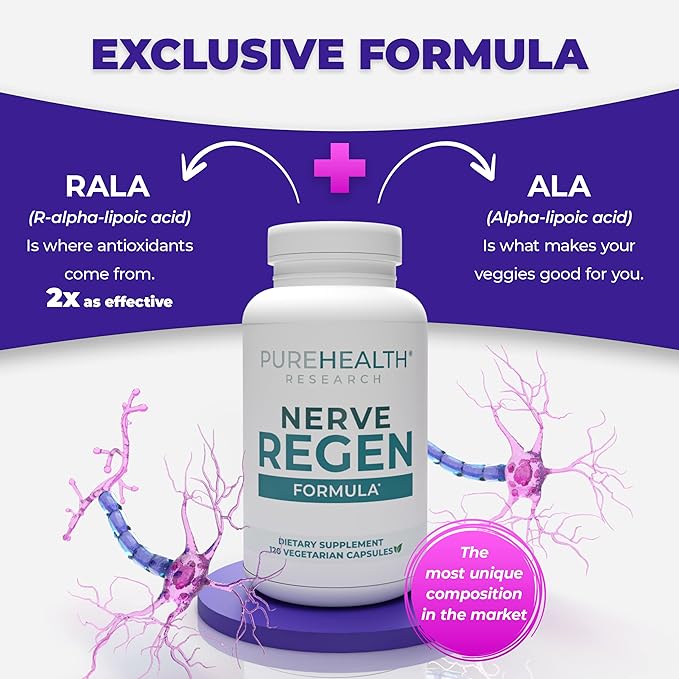 PUREHEALTH RESEARCH Nerve Regen Formula - Nerve Renew for Numbness Tingling and Burning with R Alpha Lipoic Acid Benfotiamine 300mg &amp Passion Flower Extract - Ala Nerve Support Supplement 3 Bot
