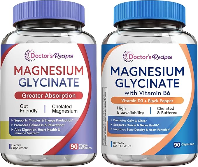 Doctor's Recipes Magnesium Glycinate 100mg 90 Capsules and Magnesium Glycinate 420mg 90 Capsules