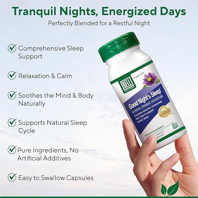 Bell Lifestyle Good Night's Sleep - Natural Sleep Support with Melatonin and Herbal Extracts Supports Relaxation &amp Sleep Patterns 60 Veggie Capsules