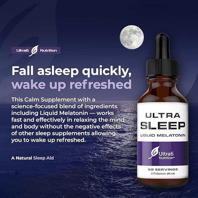 Ultra6 Nutrition Melatonin Drops with Valerian Root - Liquid Melatonin Sleeping Supplement with 5 HTP &amp Passion Flower - A Liquid Sleep Aid Strength Blend for Adults (Pack of 2)