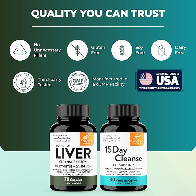 Sandhu's Liver Cleanse Detox &amp 15 Day Gut Cleanse Support Supplement for Women &amp Men | Supports Liver Gut &amp Digestive Health