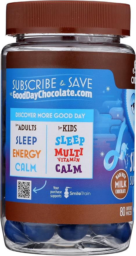 Good Day Chocolate Melatonin for Adults [ 80 Count ] - Fair Trade Non-GMO Chocolate with Chamomile and Melatonin 1 mg - Adult Melatonin Adult Natural Sleep Aid Supplement