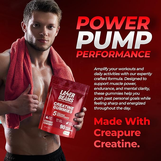 Creatine Monohydrate Gummies for Women &amp Men - 5g Creapure Creatine per Serving - Vegan Cosmic Cherry Flavor - Boost Muscle Strength Endurance Recovery &amp Mental Focus (90 Gummies)