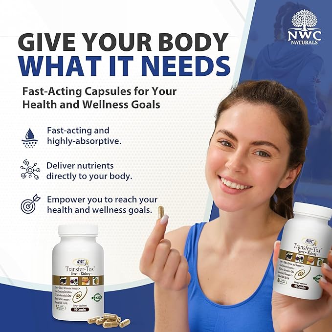 NWC Naturals Transfer-Tox Liver &amp Kidney Detox and Support Milk Thistle Detox Cleanse Liver Support Supplement for Vital Health &amp Kidney Function for Men &amp Women Vegetarian Approved