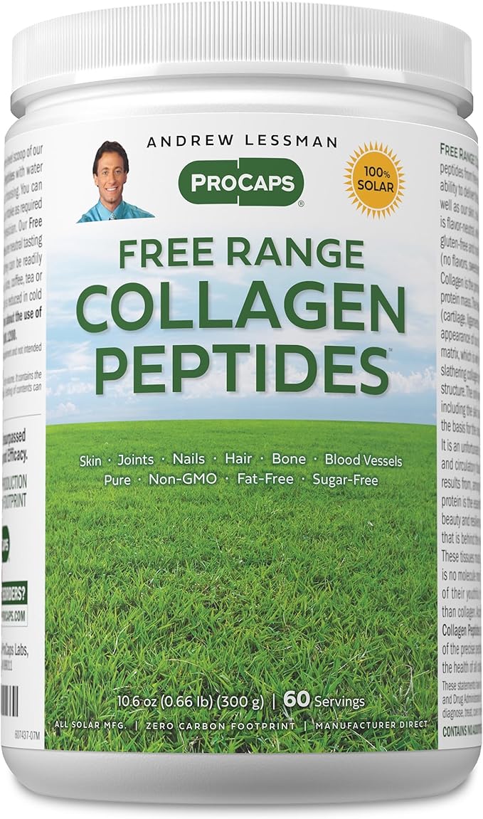 ANDREW LESSMAN Free Range Collagen Peptides Powder 60 Servings - Supports Smooth Soft Skin Comfortable Joints. Pure. Super Soluble. Unflavored. No Sugar. No Additives.