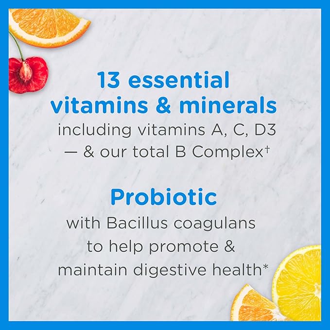 Zarbee's Kid's Complete Multivitamin + Probiotic Gummies with Vitamins A B C D E &amp zinc for Digestive Health Easy To Chew Kids Daily Multivitamin Gummies Natural Fruit 70 Count