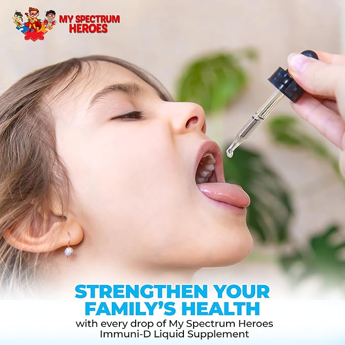 My Spectrum Heroes - Immuni-D Liquid Vitamin D3 Supplement 1000 IU Per Serving Gluten-Free Tasteless Vitamin Liquid Aids in Mineral Absorption for Kids &amp Adult - 1 FI oz (30 mL)