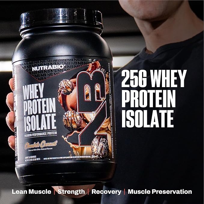 NutraBio 100% Whey Protein Isolate Protein Powder 25g Protein with Complete Amino Acid Profile Non-GMO Soy &amp Gluten Free Low Carb Low Calorie Whey Protein Powder Chocolate Coconut 2 Lbs