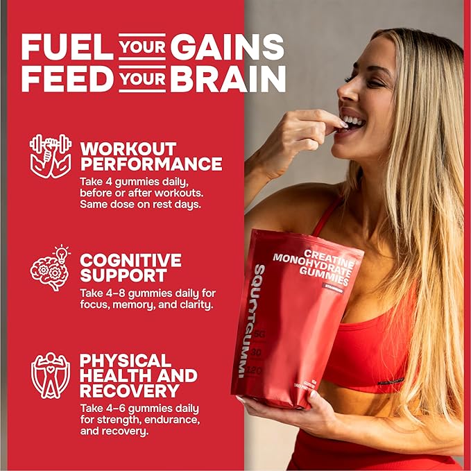 3rd Party Tested Creatine Gummies 5g per Serving Creatine Monohydrate Strength and Recovery Vegan and Gluten Free Strawberry 120 Count (30 Day Supply) Made in USA