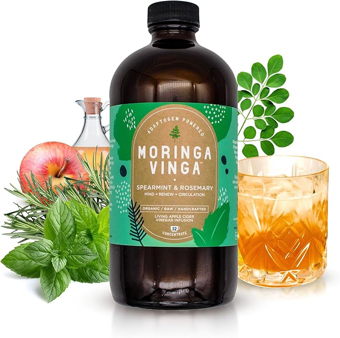 Organic Spearmint &amp Rosemary Moringa Infusion – Daily Herbal Tonic with Apple Cider Vinegar Honey | Supports Mental Clarity &amp Circulation | Non-GMO 16 oz