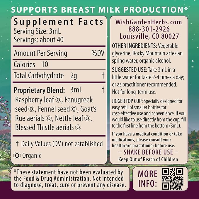 WishGarden Herbs Milk Rich with Goats Rue and Fenugreek - Herbal Lactation Support Supplement Breast Milk Supply Boost and Breastfeeding Supplement to Increase Milk Flow Quality and Production 4oz